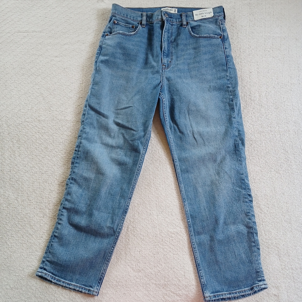 abercrombie & fitch ultra high rise ankle straight jeans vintage grunge wash 14